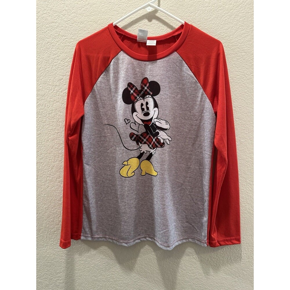 Disney Women’s Pajama Shirt Cozy Polyester Minnie Mouse Raglan Style Size Medium